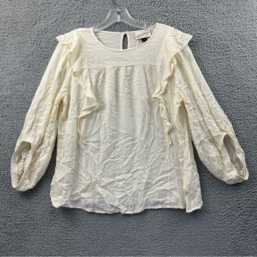 NWT Universal Thread 3/4 Balloon Sleeve Blouse Top Cream Peasant Boho Ruffle S